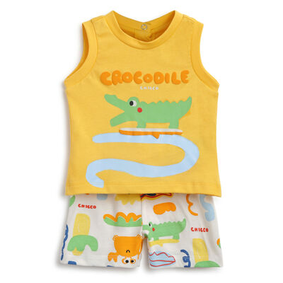Boys Natural Printed Singlet with Short Pants